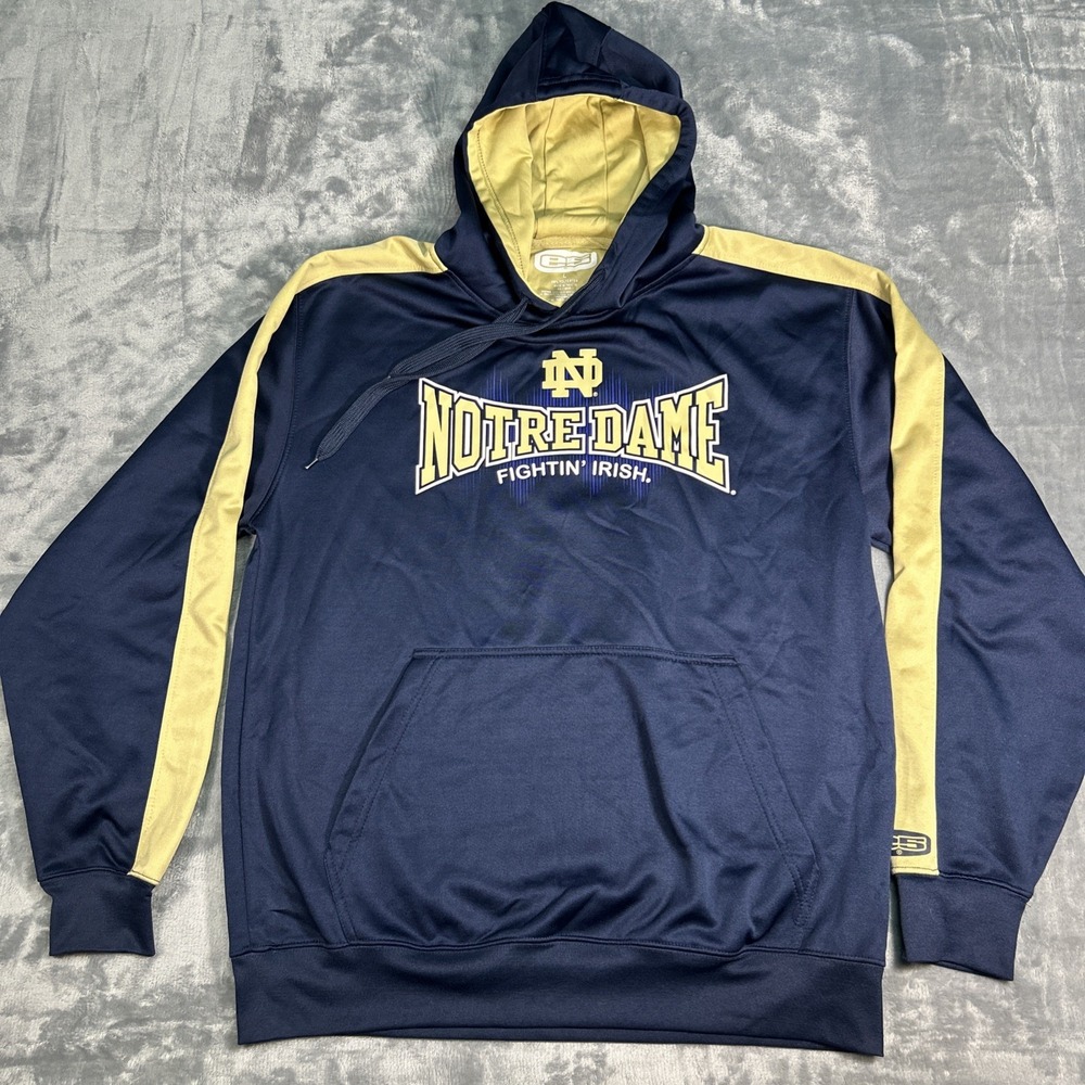 Vintage Notre Dame Hoodie Mens L Blue Sweatshirt Fighting Irish‎ Y2K University